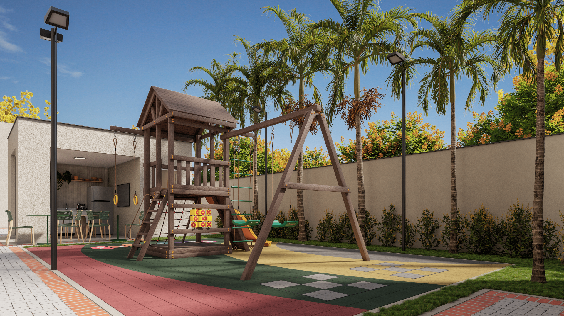 Playground colorido para crianças no condomínio