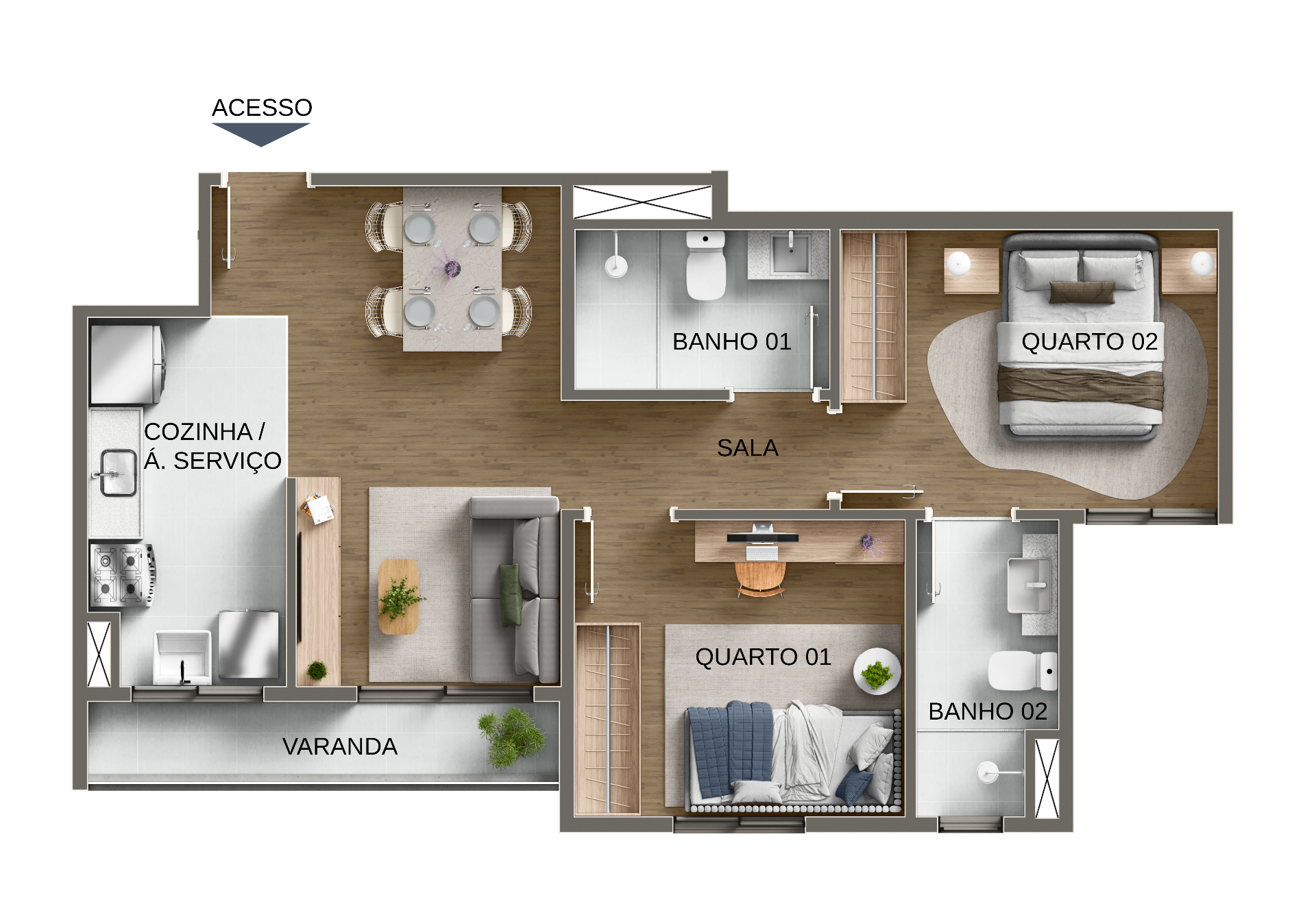 2 QUARTOS C/ SUÍTE